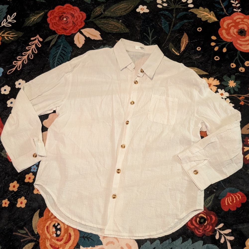White Button-Up Women's Cotton Blouse